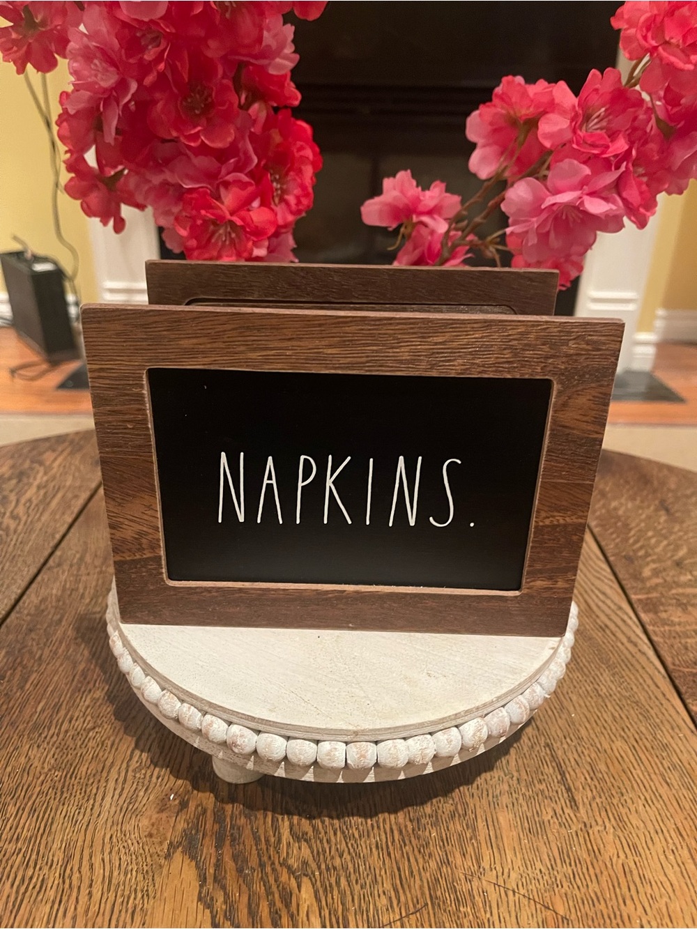 Rae Dunn Rustic Brown Napkin Holder with Black Chalkboard Front